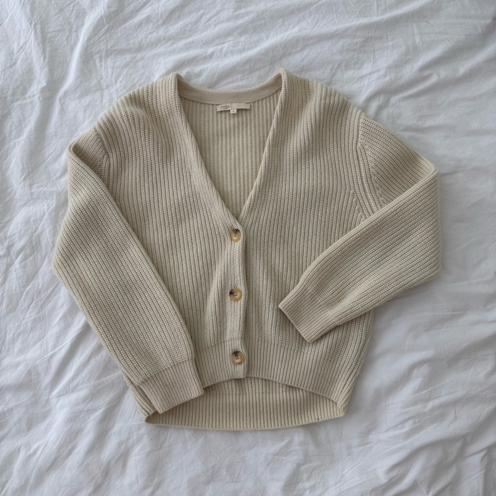 Maje Wool Cream Button-Up Cardigan